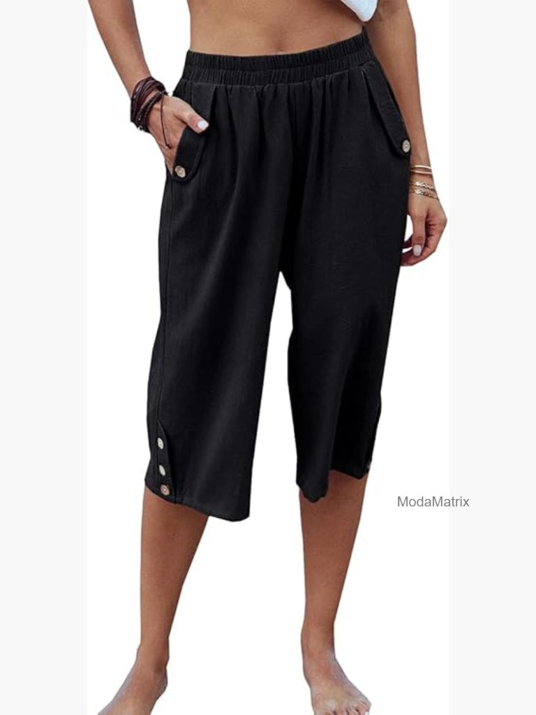 Elastic Waist 3/4 Capri Harem Pants With Pockets Casual Yoga